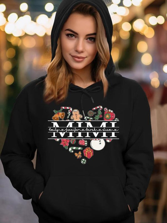 Women's Christmas Cartoon & Letter Print Drop Shoulder Long  Sleeve Hoodie, Fashion Casual Drawstring Pocket Hooded Sweatshirt for Daily Holiday Outdoor Wear, Women Clothing for Fall & Winter