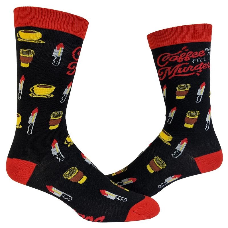 Women's Coffee Makes Me Feel Less Murdery Socks Funny Novelty Morning Cup Stab Vintage Footwear Funny Graphic Socks Comfortable Fitted Spandex Cotton