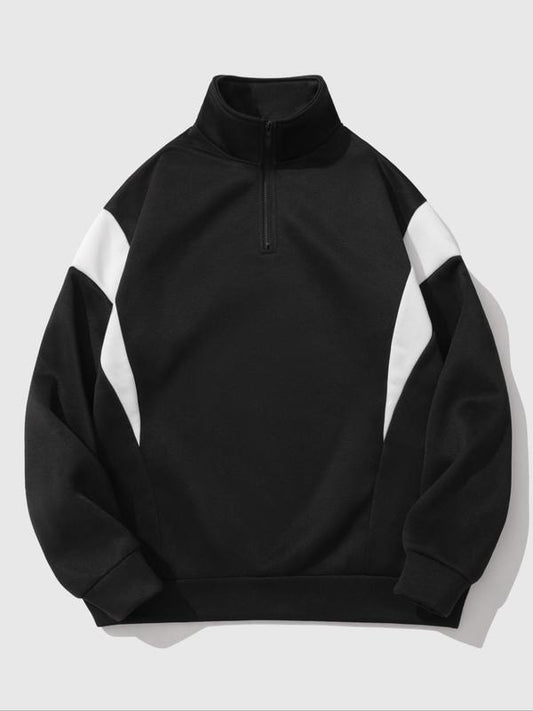 Women's Colorblock Zip Up Half Placket Drop Shoulder Pullover, Casual Long Sleeve Stand Collar Sweatshirt for Fall &...