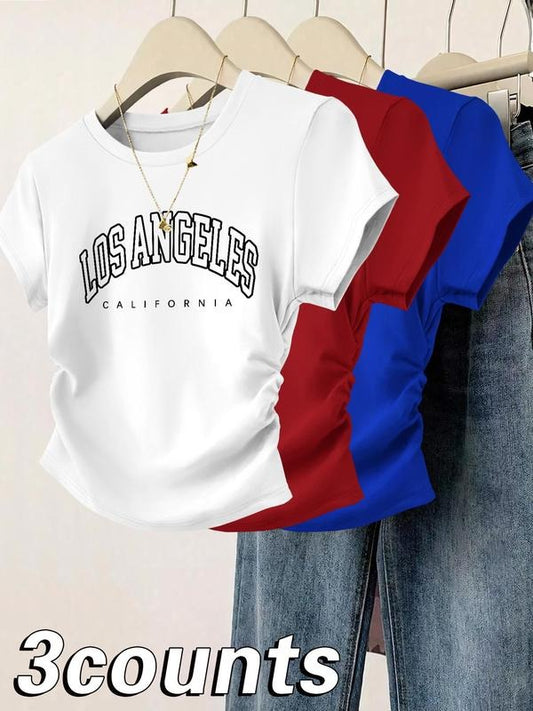 Women's Colorful Letter Print Round Neck Tee, Casual Short Sleeve T-shirt for Daily Wear, Ladies Clothes for All Seasons,...