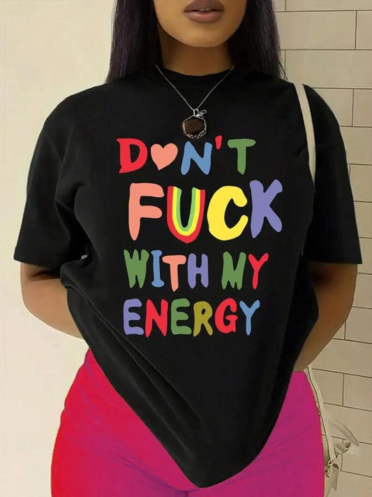 Women's Colorful Letter Print Round Neck Tee, Trendy Casual Short Sleeve T-Shirt for Daily Vacation Holiday Wear, Ladies All Seasons Outfit