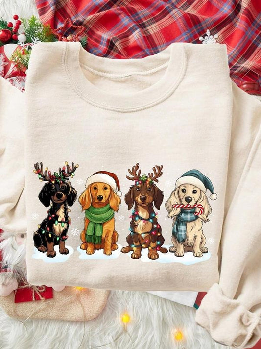 Women's Dog Print Round Neck Sweatshirt, Casual Long Sleeve Crew Neck Pullover for Fall & Winter, Fashion Women's Top for...