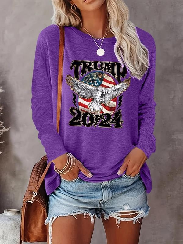 Women's Eagle Letter Print Round Neck Tee, Fashion Casual Crew Neck T-shirt for Daily Holiday Vacation Outdoor Wear, Women Tops for All Seasons