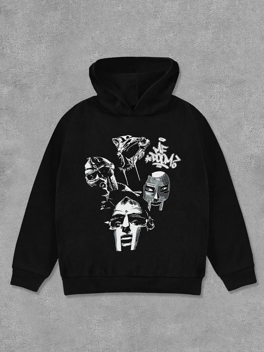 Women's Face Mask Print Hoodie, Fashion Casual Long Sleeve Hooded Sweatshirt for Daily Holiday Outdoor Wear, Women Clothing for Fall & Winter