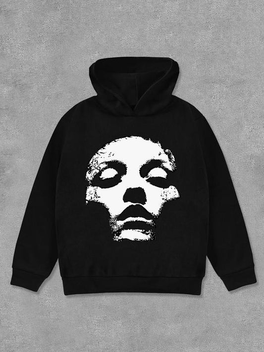 Women's Face Print Hoodie, Fashion Casual Long Sleeve Hooded Sweatshirt for Daily Holiday Outdoor Wear, Women Clothing for Fall & Winter