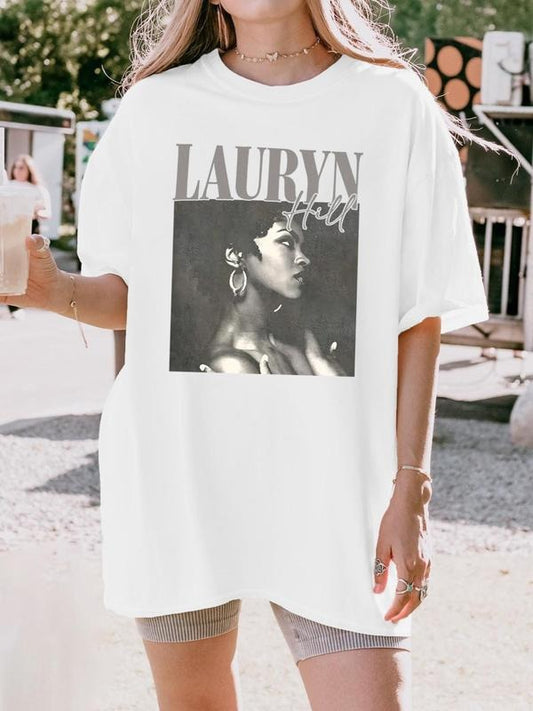 Women's Figure & Letter Print Round Neck Graphic Tee, Vintage Trendy Casual Short Sleeve T-shirt for Daily Wear, Ladies...