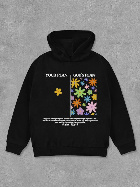 Women's Floral & Letter Print Hoodie, Fashion Casual Long Sleeve Hooded Sweatshirt for Daily Holiday Outdoor Wear, Women Clothing for Fall & Winter