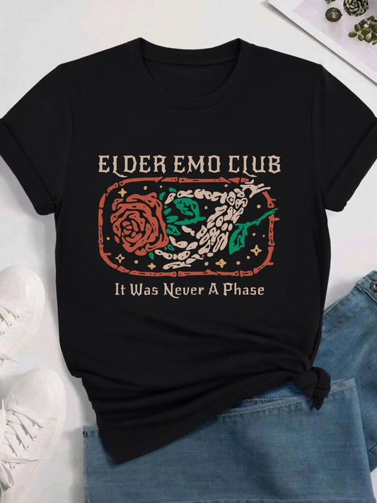 Women's Floral & Letter Print Round Neck Graphic Tee, Vintage Trendy Casual Short Sleeve T-shirt for Daily Wear, Ladies...