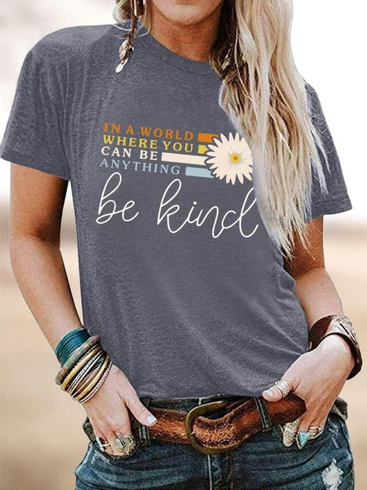 Women's Floral & Letter Print Round Neck Short Sleeve Tee, Vintage Trendy Casual Crew Neck T-shirt For Daily Wear, Ladies...