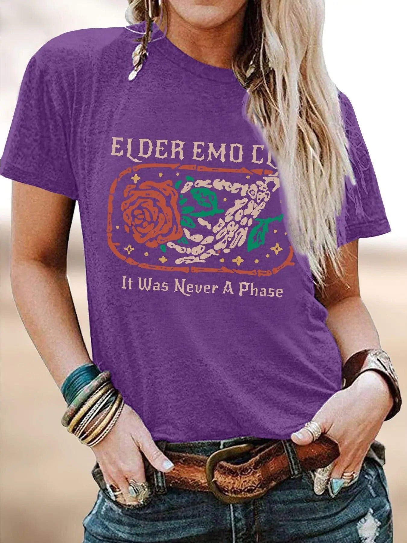 Women's Floral & Letter Print Round Neck Tee, Casual Short Sleeve Crew Neck T-shirt for Summer, Fashion Women's Top for Daily Wearstyle{n002}2