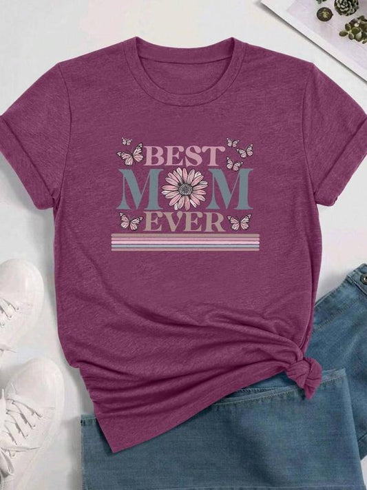 Women's Floral & Letter Print Round Neck Tee, Fashion Casual Crew Neck T-shirt for Daily Holiday Vacation Outdoor Wear, Ladies Clothes for All Seasons