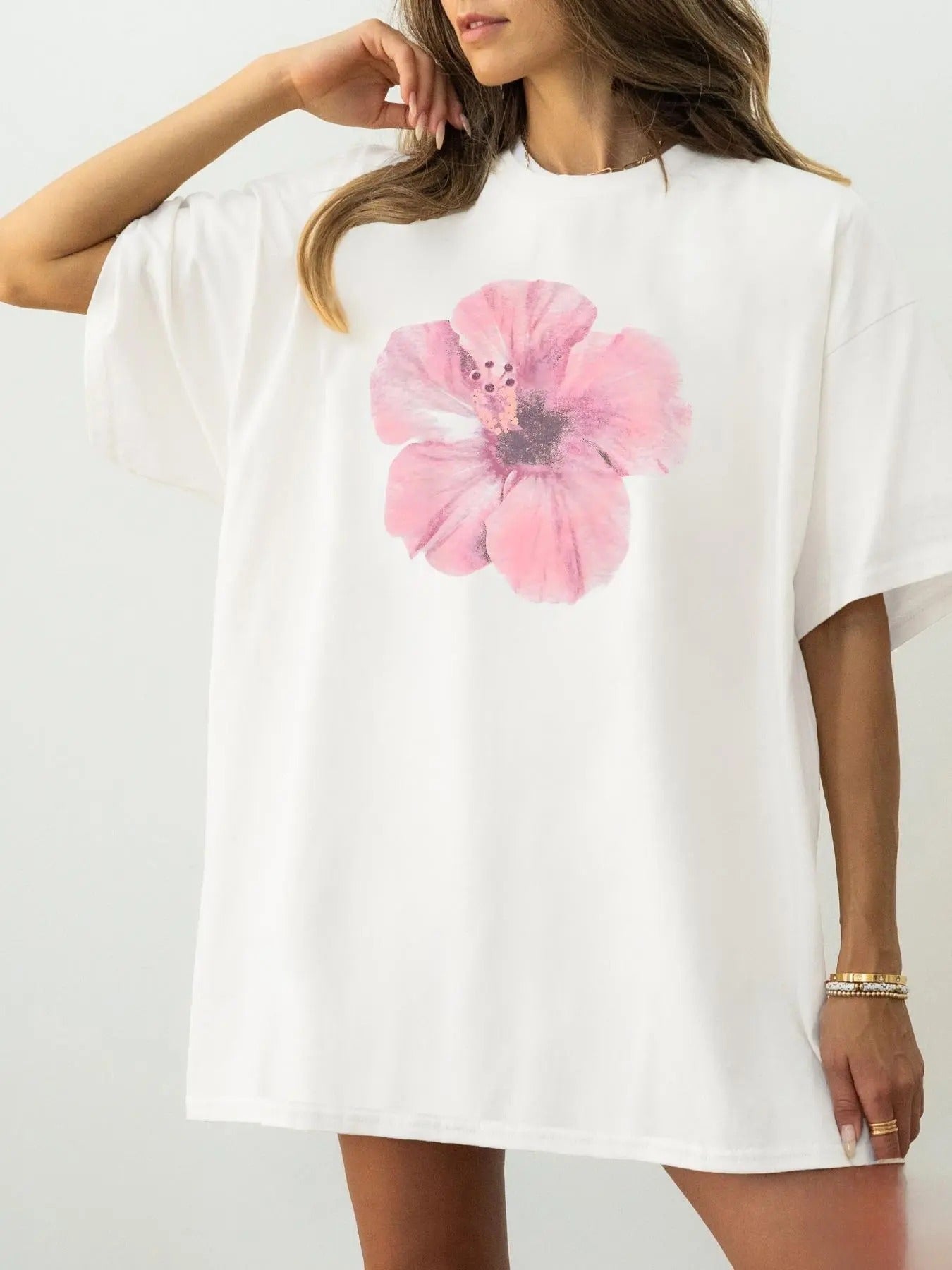 Women's Floral Print Round Neck Tee, Fashion Casual Crew Neck Short Sleeve T-Shirt for Daily Holiday Vacation Outdoor Wear, Ladies Clothes for Summer