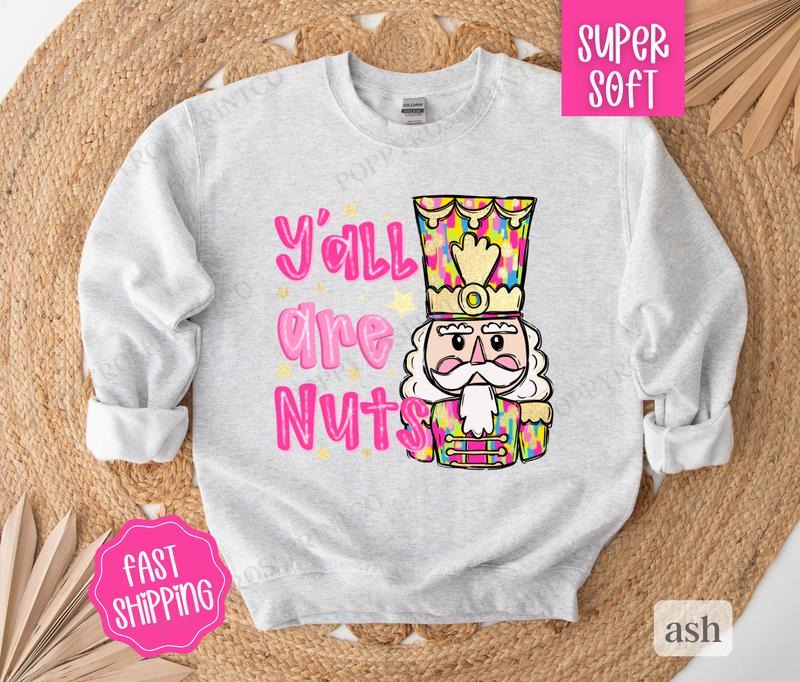 Women's Funny Nutcracker Sweatshirt, Preppy Christmas Crewneck, Unisex Heavy Blend Sweater - Fabric, Collar