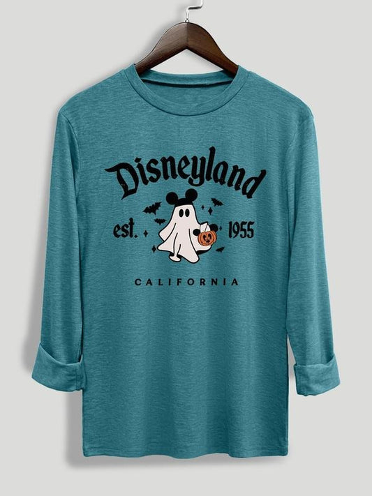 Women's Ghost & Letter Print Round Neck Tee, Halloween Casual Long Sleeve Crew Neck T-shirt for Daily Wear, Ladies...