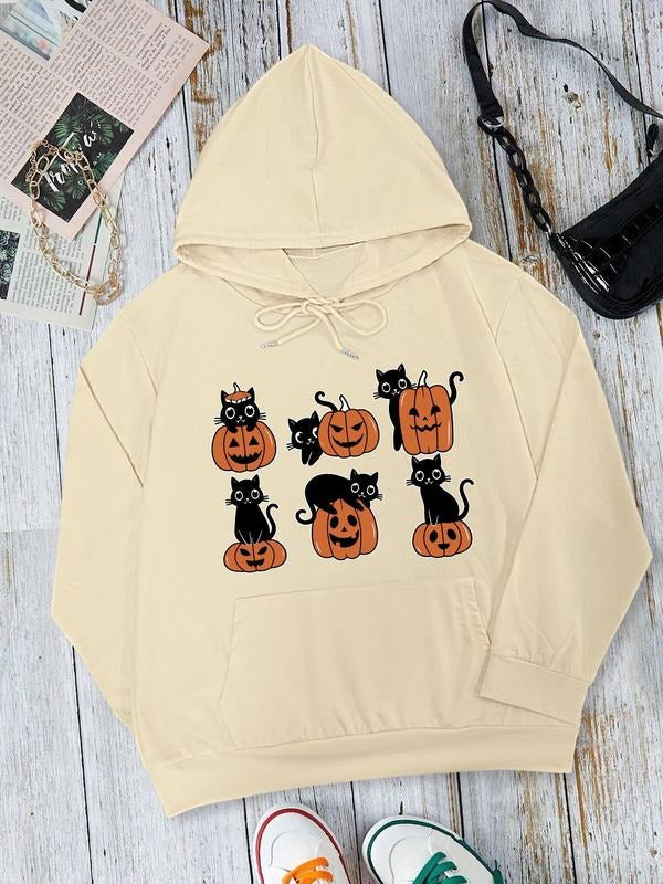 Women's Graphic Print Drop Shoulder Hoodie, Fashion Casual Drawstring Pocket Hooded Sweatshirt for Daily Holiday Outdoor Wear, Ladies Clothing for Fall & Winter