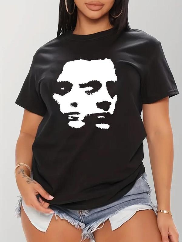 Women's Graphic Round Neck Short Sleeve Tee, Fashion Casual Crew Neck T-shirt for Daily Holiday Vacation Outdoor Wear, Ladies Clothes for All Seasons