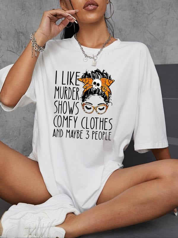 Women's Graphic Round Neck Tee, Fashion Casual Letter Print Half Sleeve T-Shirt for Daily Holiday Vacation Outdoor Wear, Ladies Clothes for Summer