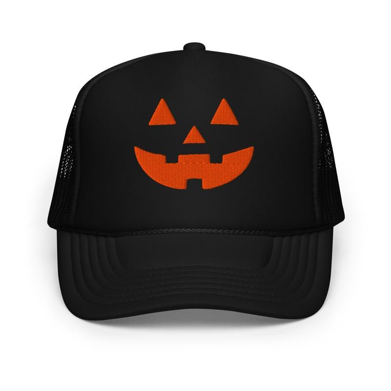 Women's Halloween Embroidered Trucker Hat, Jack-O-Lantern Coquette Tracker Hat, Embroidered in the USA