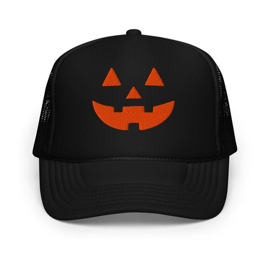 Women's Halloween Embroidered Trucker Hat, Jack-O-Lantern Coquette Tracker Hat, Embroidered in the USA