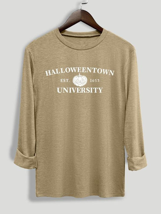 Women's Halloween Print Round Neck Tee, Casual Long Sleeve Crew Neck T-shirt for All Seasons, Ladies Clothes for Daily...