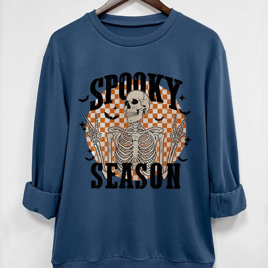 Women's Halloween Themed Cartoon Skeleton Print Drop Shoulder Pullover, Fashion Casual Long Sleeve Crew Neck Sweatshirt for Daily Holiday Outdoor Wear