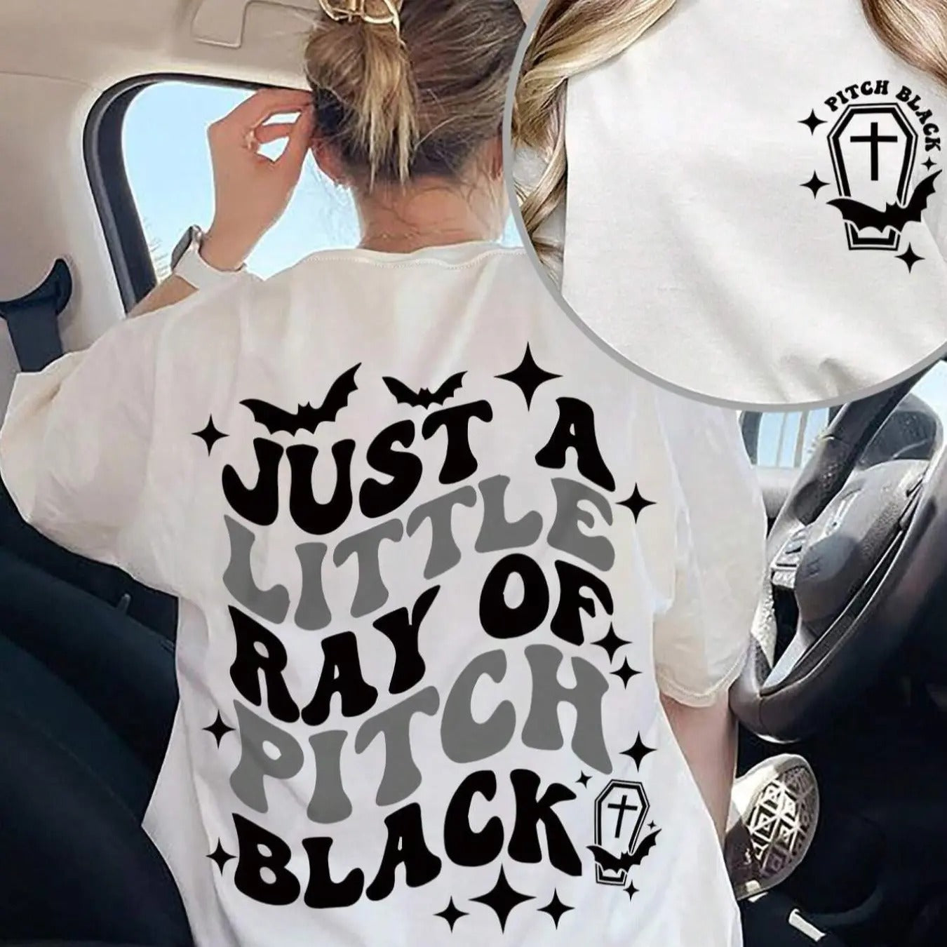 Women's Halloween Themed Letter Print Drop Shoulder Tee, Casual Short Sleeve Round Neck T-shirt for Summer, Ladies Clothes for Daily Wear