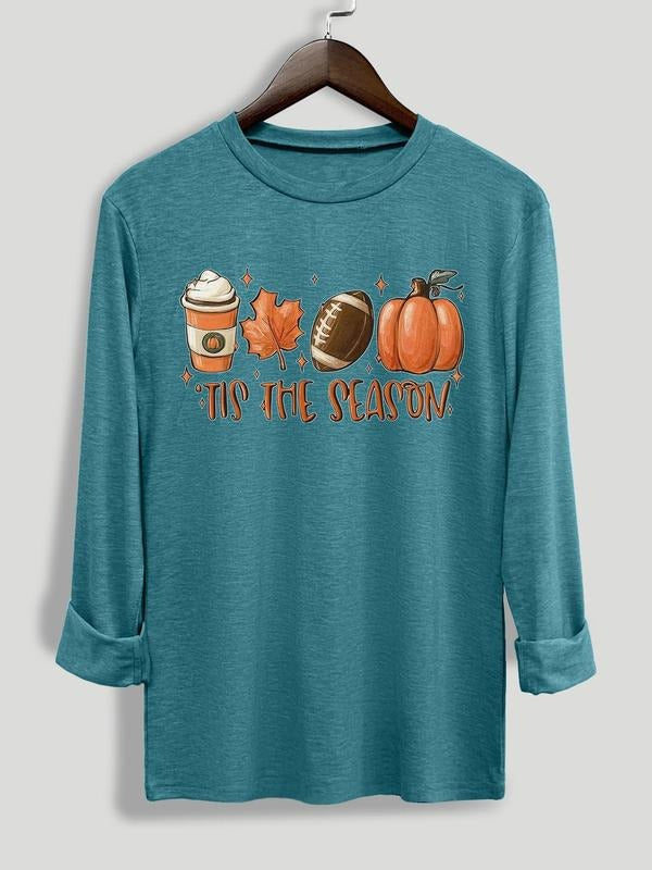 Women's Halloween Themed Letter Print Round Neck Tee, Casual Long Sleeve Crew Neck T-shirt for Daily Wear, Women Clothing for All Seasons