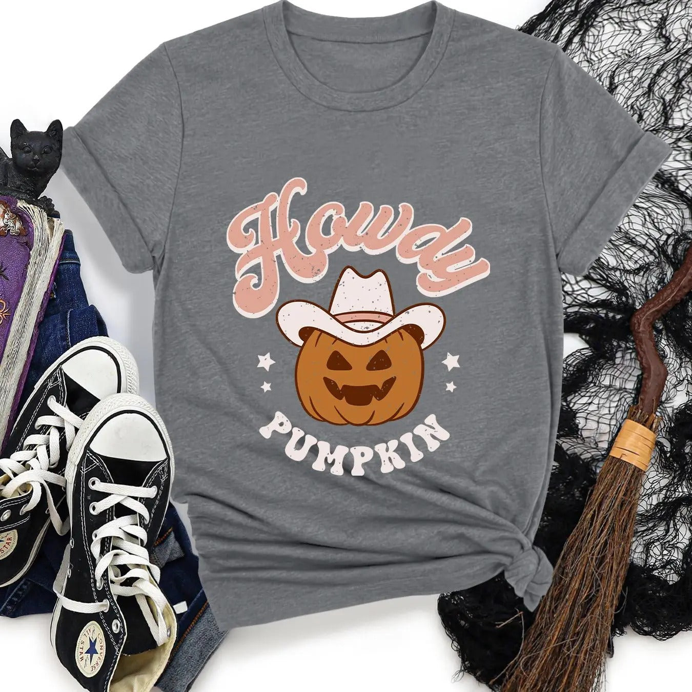 Women's Halloween Themed Letter Print Round Neck Tee, Casual Short Sleeve Crew Neck T-shirt for Daily Holiday Vacation Outdoor Wear, Ladies Clothes for All Seasons