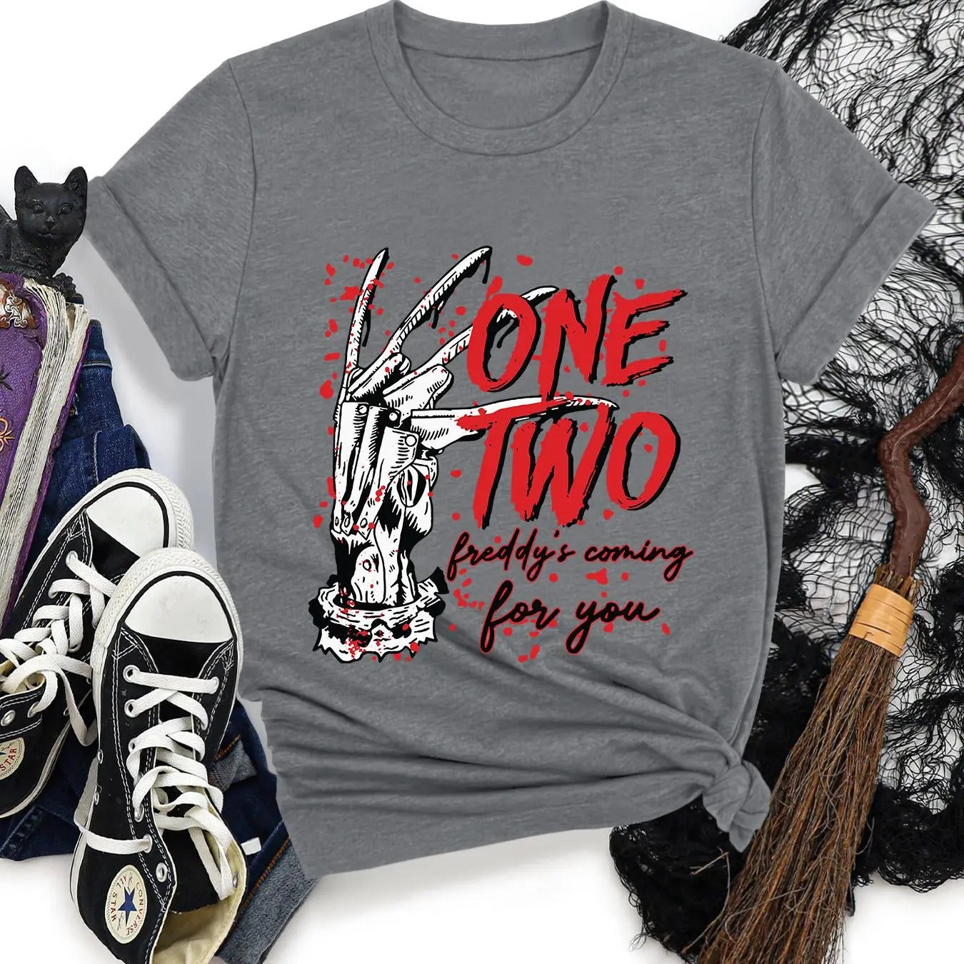 Women's Halloween Themed Letter Print Round Neck Tee, Casual Short Sleeve Crew Neck T-shirt for Daily Holiday Vacation Outdoor Wear, Women's Top for All Seasons