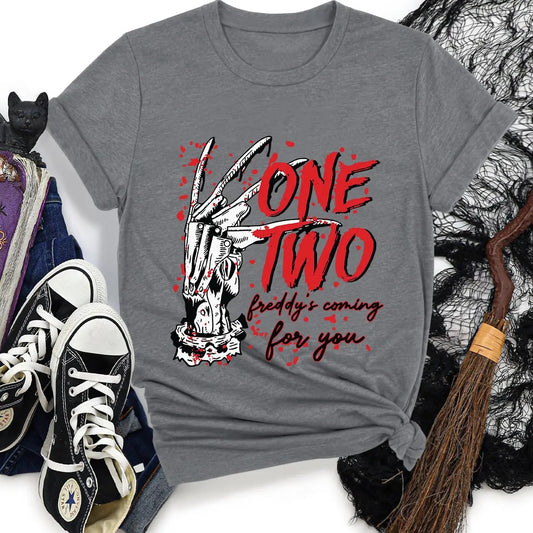 Women's Halloween Themed Letter Print Round Neck Tee, Casual Short Sleeve Crew Neck T-shirt for Daily Holiday Vacation Outdoor Wear, Women's Top for All Seasons