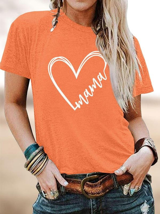 Women's Heart & Letter Print Round Neck Tee, Fashion Casual Crew Neck Short Sleeve T-shirt for Daily Holiday Vacation Outdoor Wear, Ladies Clothes for All Seasons, Top