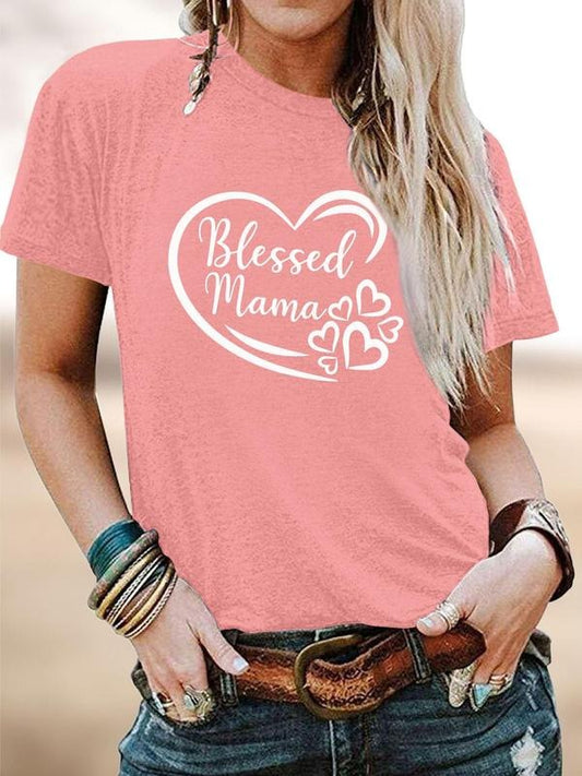 Women's Heart & Letter Print Round Neck Tee, Fashion Casual Crew Neck T-Shirt for Daily Holiday Vacation Outdoor Wear, Ladies Clothes for All Seasons, Top