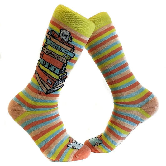 Women's I'm All Booked Up Socks Funny Reading Books Teacher Footwear Funny Graphic Socks Comfortable Fitted Spandex Cotton