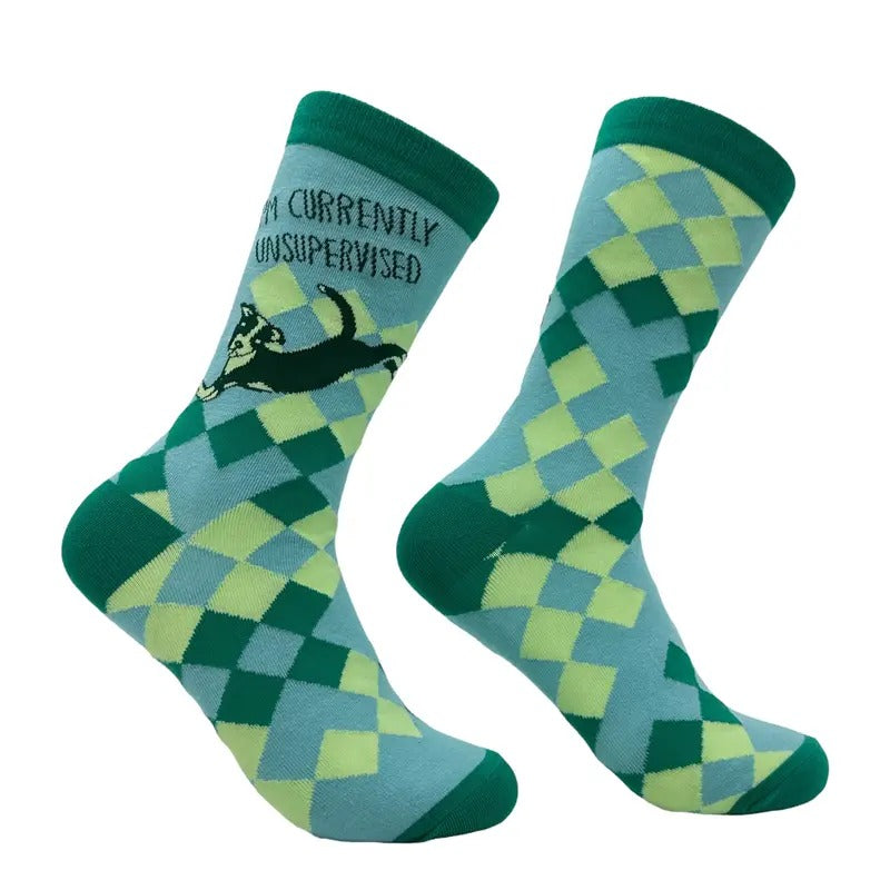 Women's Im Currently Unsupervised Socks Funny Sarcastic Dog Graphic Footwear Funny Graphic Socks Comfortable Fitted Spandex Cotton
