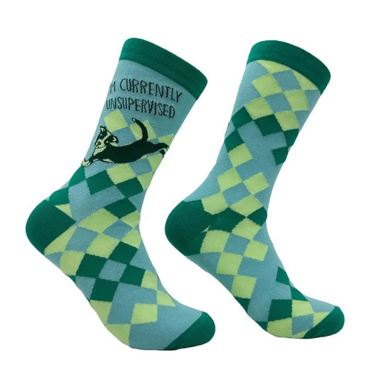 Women's Im Currently Unsupervised Socks Funny Sarcastic Dog Graphic Footwear Funny Graphic Socks Comfortable Fitted Spandex Cotton