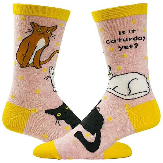 Women's Is It Caturday Yet Socks Funny Saturday Pet Cat Kitty Lover Animal Crazy Cat Lady Footwear Funny Graphic Socks Comfortable Fitted Spandex Cotton
