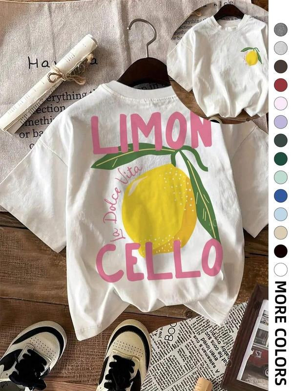 Women's Lemon & Letter Print Round Neck Tee, Casual Cute Fits Short Sleeve Crew Neck T-shirt for Summer, Fashion Women's...