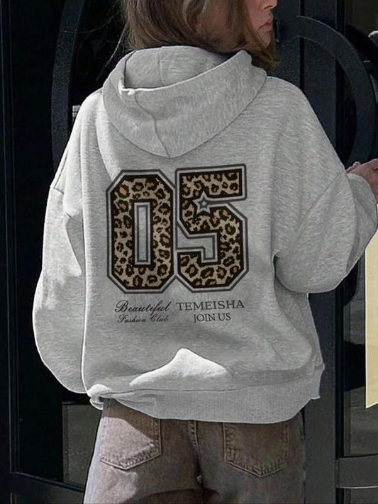 Women's Leopard Print Drop Shoulder Thermal Lined Hoodie, Fashion Casual Drawstring Pocket Hooded Sweatshirt for Daily Holiday Outdoor Wear, Women Clothing for Fall & Winter