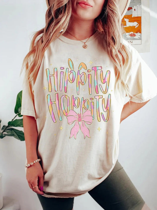 Women's Letter & Bow Print Round Neck Tee, Fashion Casual Crew Neck T-shirt for Daily Holiday Vacation Outdoor Wear, Ladies Clothes for Summer