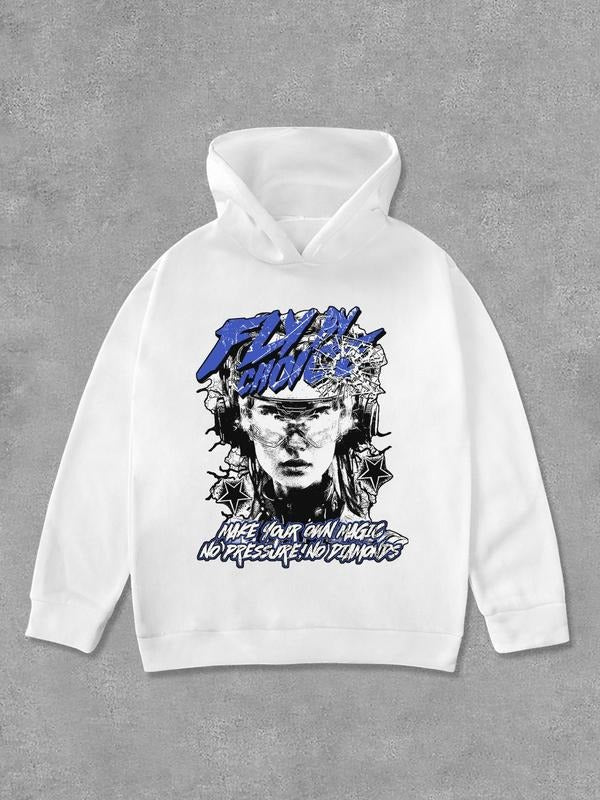 Women's Letter & Face Print Hoodie, Fashion Casual Long Sleeve Hooded Sweatshirt for Daily Holiday Outdoor Wear, Women Clothing for Fall & Winter