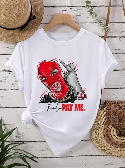 Women's Letter & Figure Print Round Neck Graphic Tee, Vintage Trendy Casual Short Sleeve T-shirt for Daily Wear, Ladies...