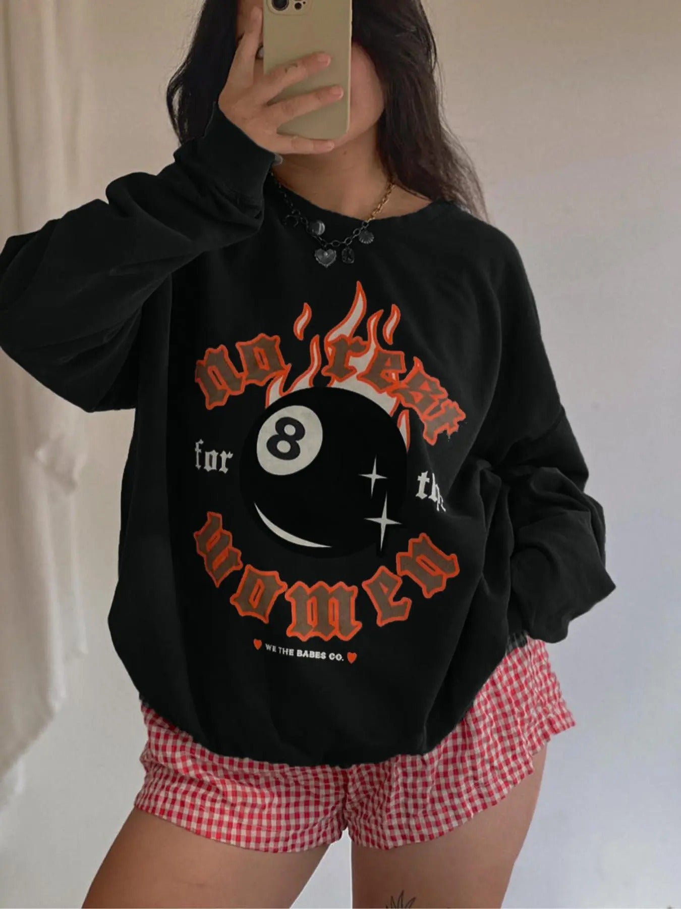 Women's Letter & Fire Print Round Neck Pullover, Fashion Casual Crew Neck Sweatshirt for Daily Holiday Outdoor Wear, Women Clothing for Fall & Winter