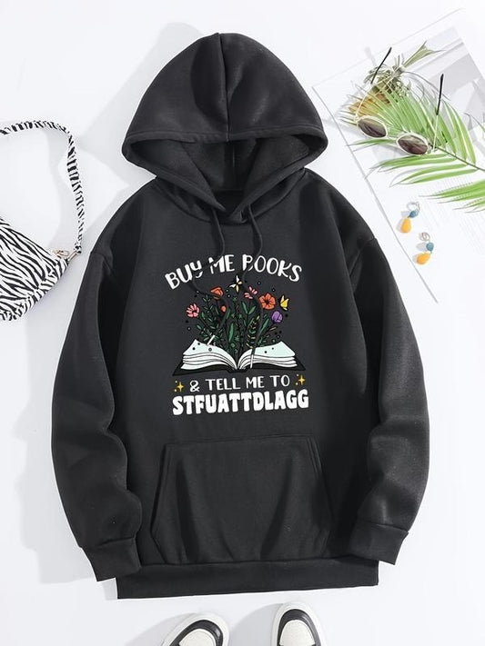 Women's Letter & Floral Print Pocket Drop Shoulder Hoodie, Fashion Casual Drawstring Hooded Sweatshirt for Daily Holiday Outdoor Wear, Ladies Clothes for Spring & Fall Sweatshirt, Hoodie, Comfort Colors