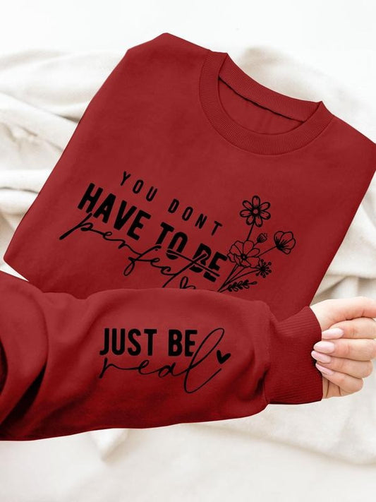 Women's Letter & Flower Print Pullover, Fashion Casual Crew Neck Sweatshirt for Daily Holiday Outdoor Wear, Women Clothing for Fall & Winter