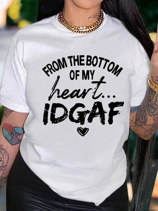 Women's Letter & Heart Print Round Neck Tee, Fashion Casual Crew Neck Short Sleeve T-shirt for Daily Holiday Outdoor Wear, Ladies Clothes for All Seasons