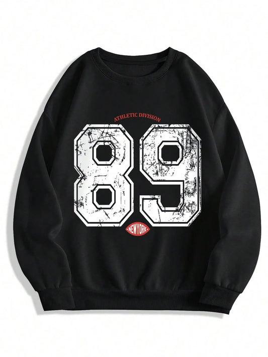 Women's Letter & Number Print Round Neck Sweatshirt, Casual Long Sleeve Crew Neck Pullover for Spring & Fall, Fashion...