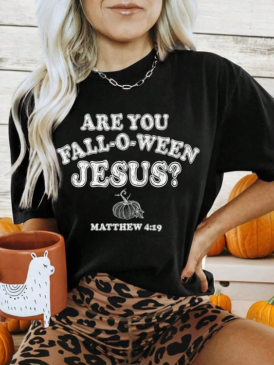 Women's Letter & Pumpkin Print Round Neck Graphic Tee, Vintage Trendy Casual T-shirt for Daily Wear, Ladies Summer Outfit...