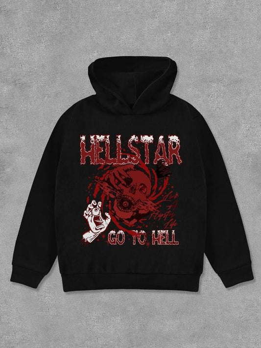 Women's Letter & Skull Print Hoodie, Fashion Casual Long Sleeve Hooded Sweatshirt for Daily Holiday Outdoor Wear, Women Clothing for Fall & Winter