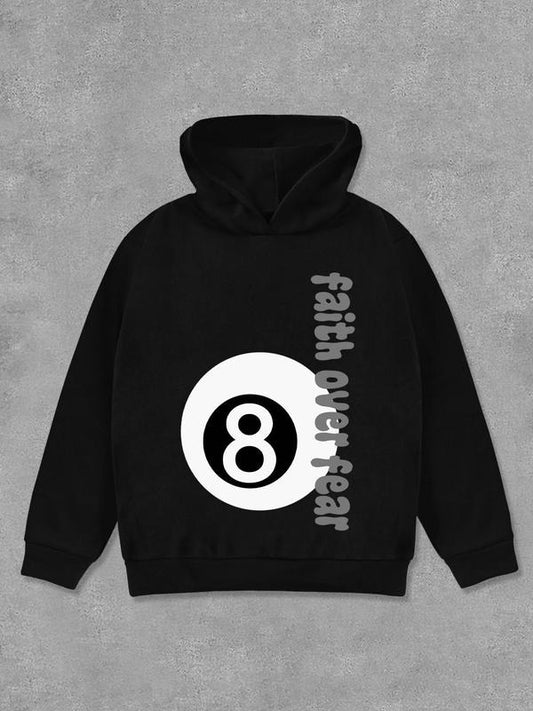 Women's Letter & Snooker Print Hoodie, Fashion Casual Long Sleeve Hooded Sweatshirt for Daily Holiday Outdoor Wear, Women Clothing for Fall & Winter