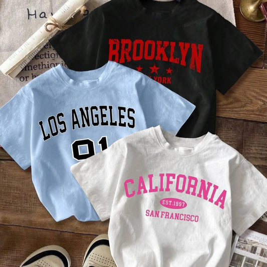 Women's Letter & Star Print Round Neck Crop Tee, Casual Short Sleeve Crew Neck T-shirt for Summer, Fashion Women's Top...